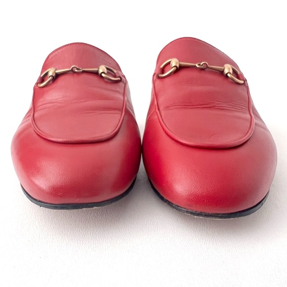 GUCCI | Princetown Horsebit Hibiscus Red Leather Mules Loafers Slippers US 9 - Picture 4 of 13